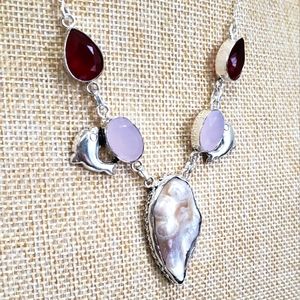 Beautiful Handmade Biwa Pearl Quartz 925 Necklace